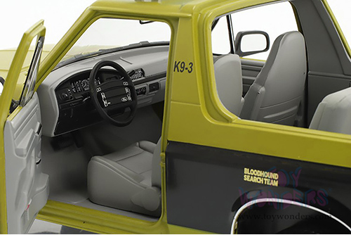 Greenlight - Artisan Ford Bronco Maryland State Police State Trooper - Bloodhound Search Team - K-9 Patrol (1996, 1/18 scale die cast model car, Medium Green/Black) 19113